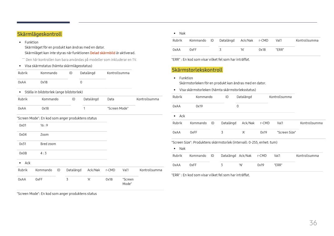 Samsung LH65DMEXTBC/EN manual Skärmlägeskontroll, Skärmstorlekskontroll 