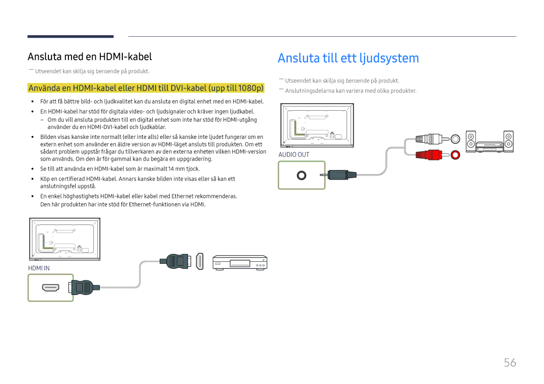 Samsung LH65DMEXTBC/EN manual Ansluta till ett ljudsystem 