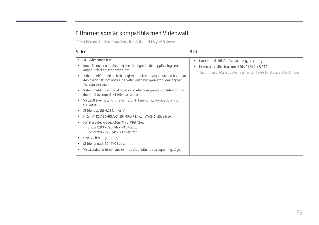 Samsung LH65DMEXTBC/EN manual Filformat som är kompatibla med Videowall 