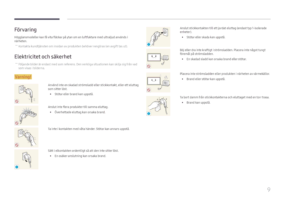 Samsung LH65DMEXTBC/EN manual Förvaring, Elektricitet och säkerhet 