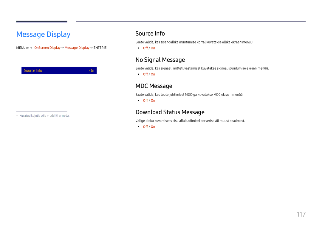 Samsung LH65DMEXTBC/EN manual Message Display, 117 