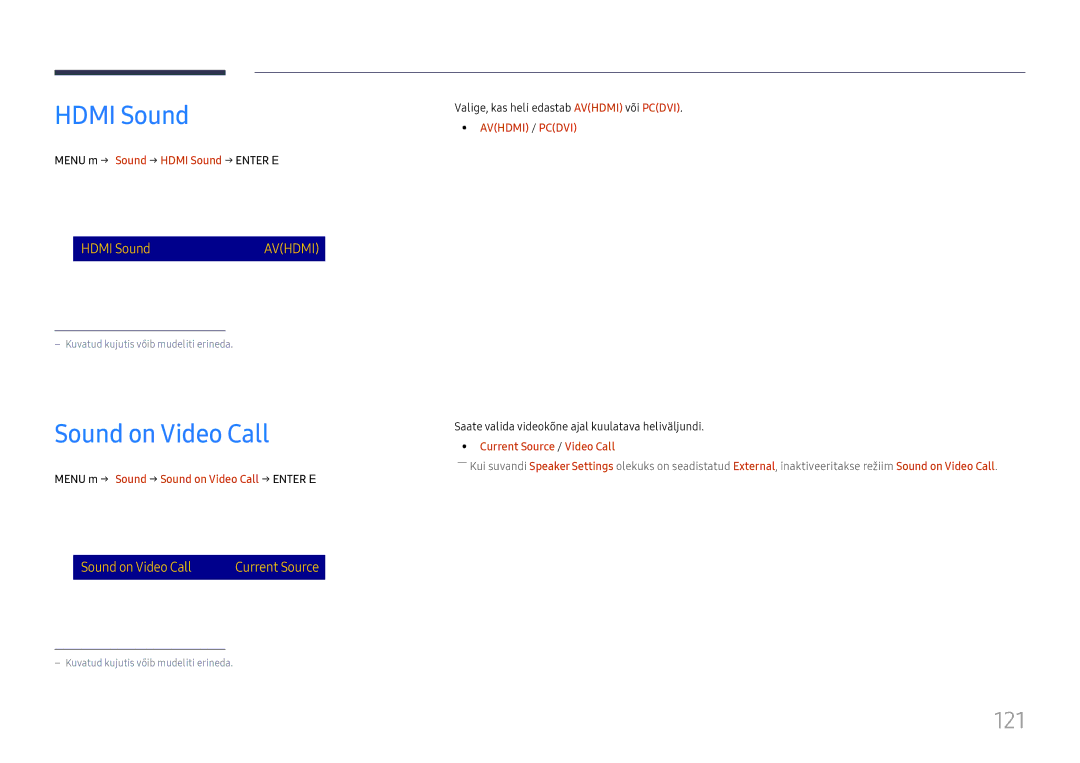 Samsung LH65DMEXTBC/EN manual Hdmi Sound, Sound on Video Call, 121 