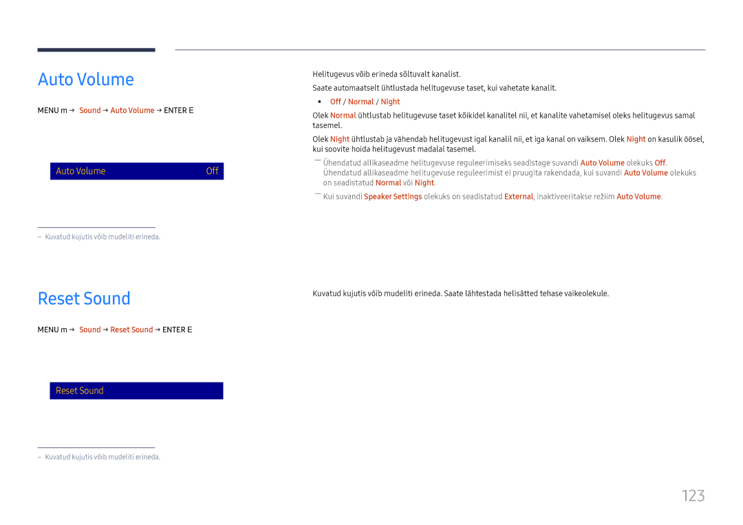 Samsung LH65DMEXTBC/EN manual Auto Volume, Reset Sound, 123 