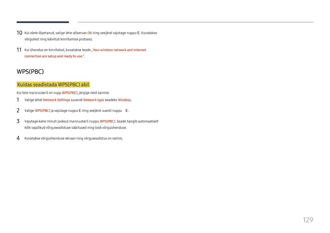 Samsung LH65DMEXTBC/EN manual 129, Kuidas seadistada Wpspbc abil, Kui teie marsruuteril on nupp WPSPBC, järgige neid samme 