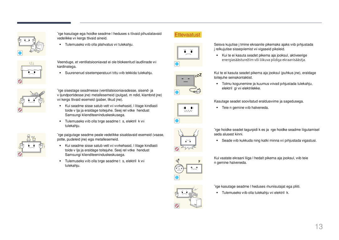 Samsung LH65DMEXTBC/EN manual Või kergsüttivaid esemeid paber, tikud jne 