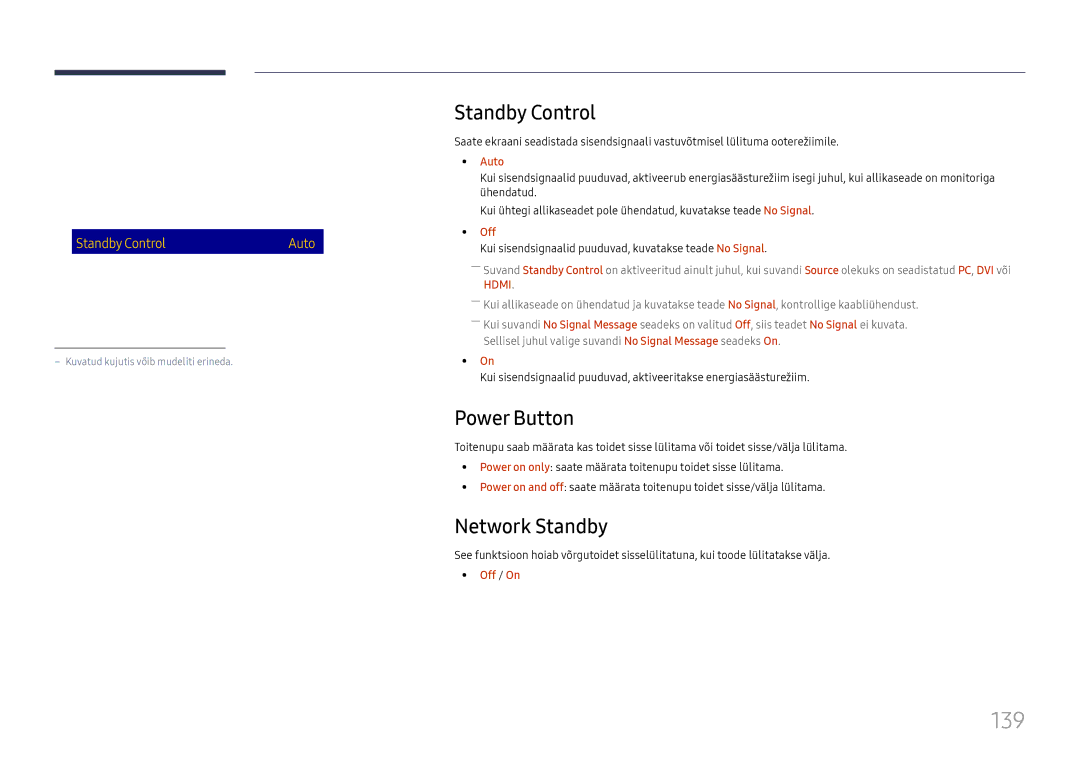 Samsung LH65DMEXTBC/EN manual 139, Standby Control, Power Button, Network Standby 