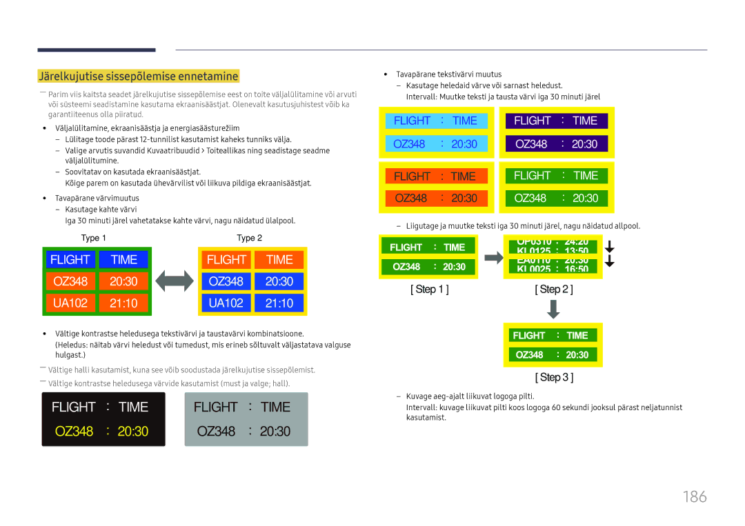 Samsung LH65DMEXTBC/EN manual 186, Järelkujutise sissepõlemise ennetamine 