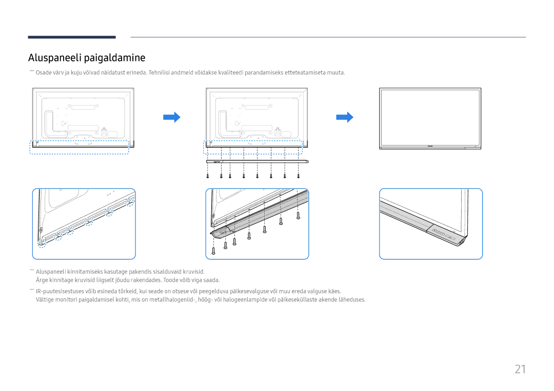 Samsung LH65DMEXTBC/EN manual Aluspaneeli paigaldamine 