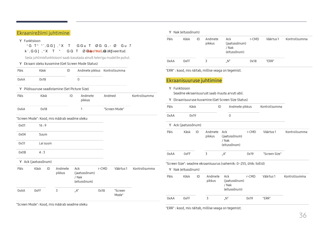 Samsung LH65DMEXTBC/EN manual Ekraanirežiimi juhtimine, Ekraanisuuruse juhtimine 