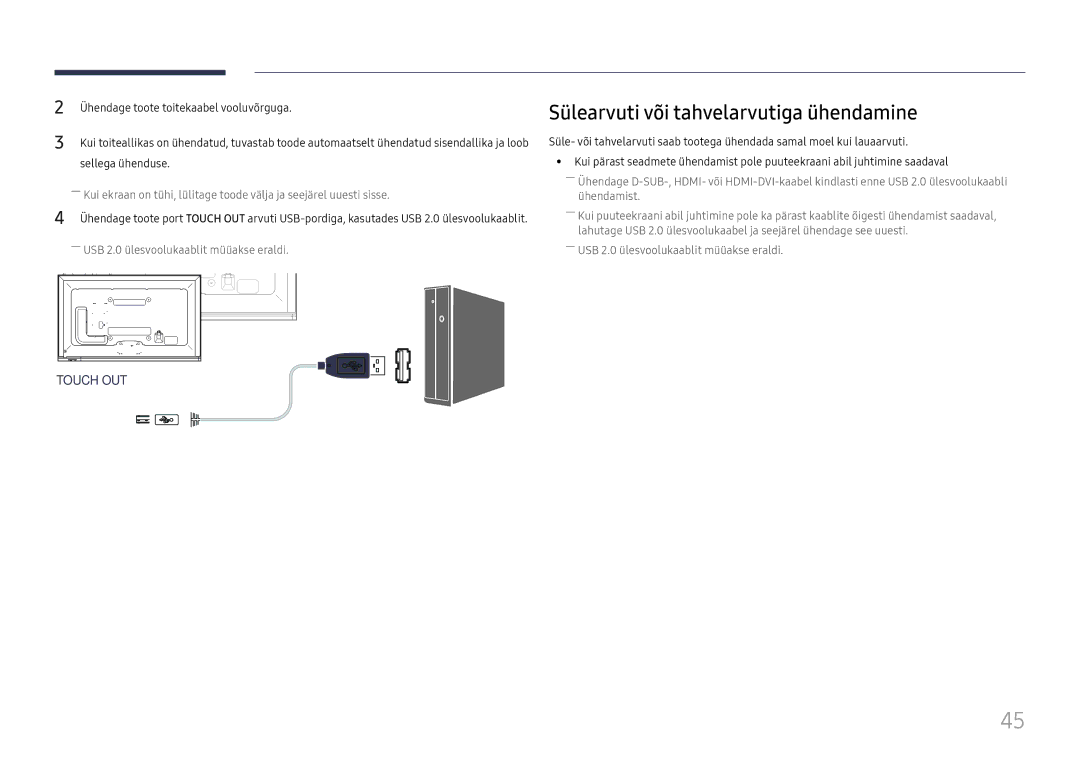 Samsung LH65DMEXTBC/EN Sülearvuti või tahvelarvutiga ühendamine, Ühendage toote toitekaabel vooluvõrguga, Sellega ühenduse 