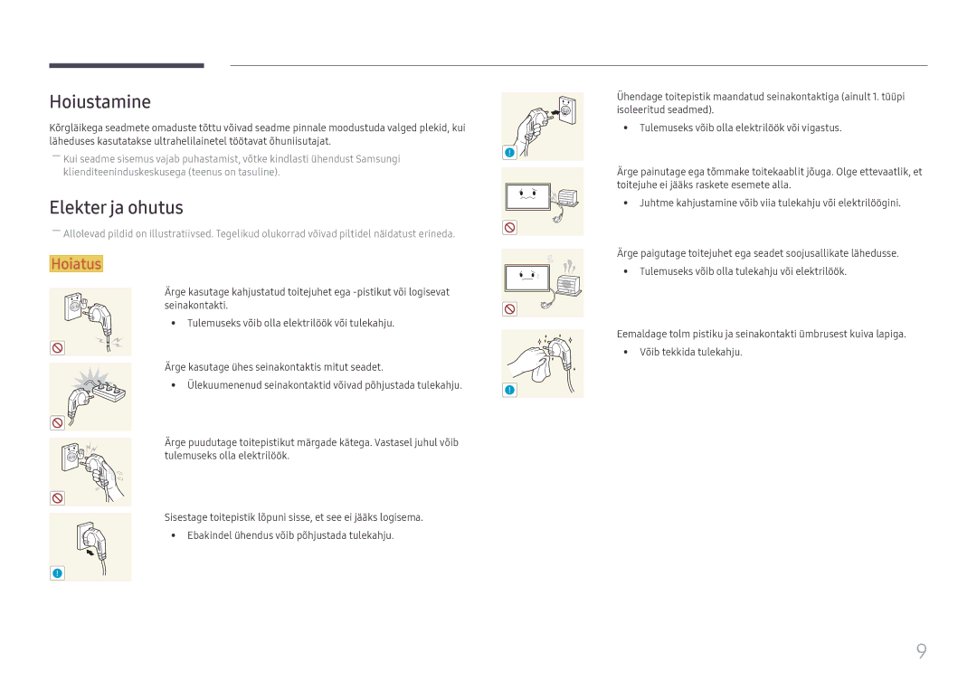 Samsung LH65DMEXTBC/EN manual Hoiustamine, Elekter ja ohutus 