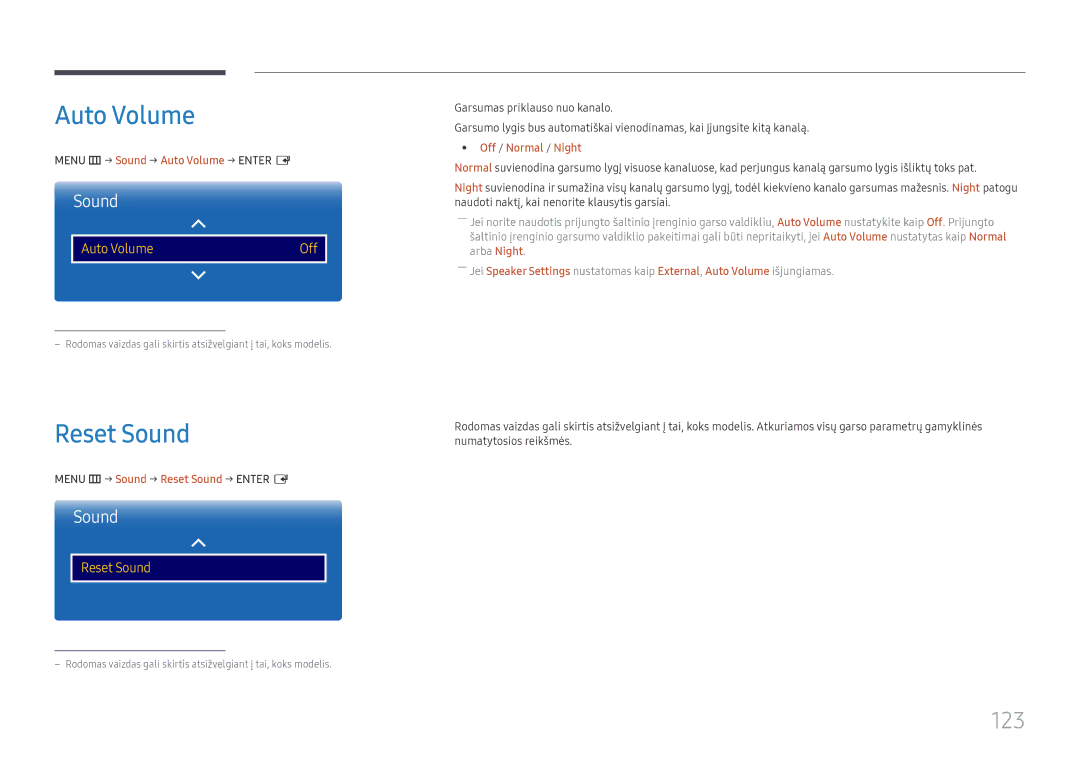 Samsung LH65DMEXTBC/EN manual Auto Volume, Reset Sound, 123 