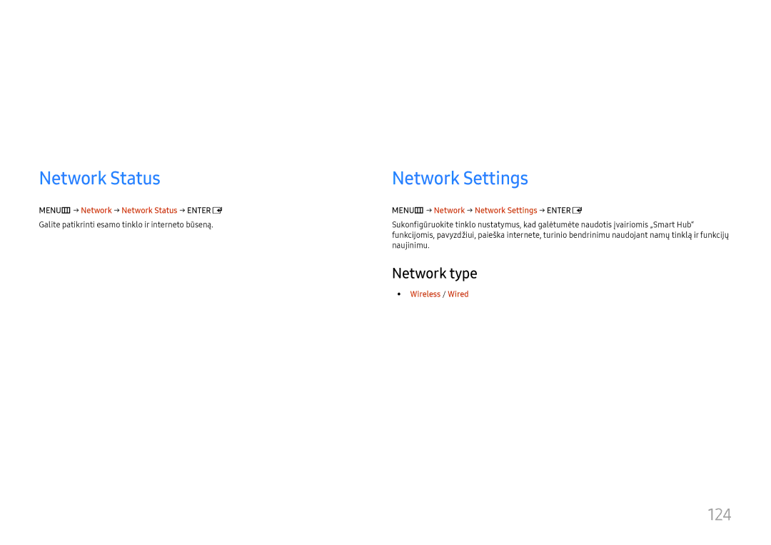 Samsung LH65DMEXTBC/EN manual Network Settings, 124, Network type 