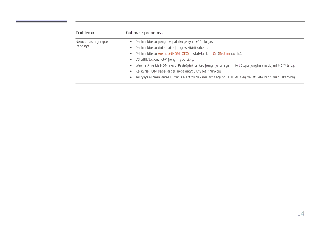 Samsung LH65DMEXTBC/EN manual 154, Problema 