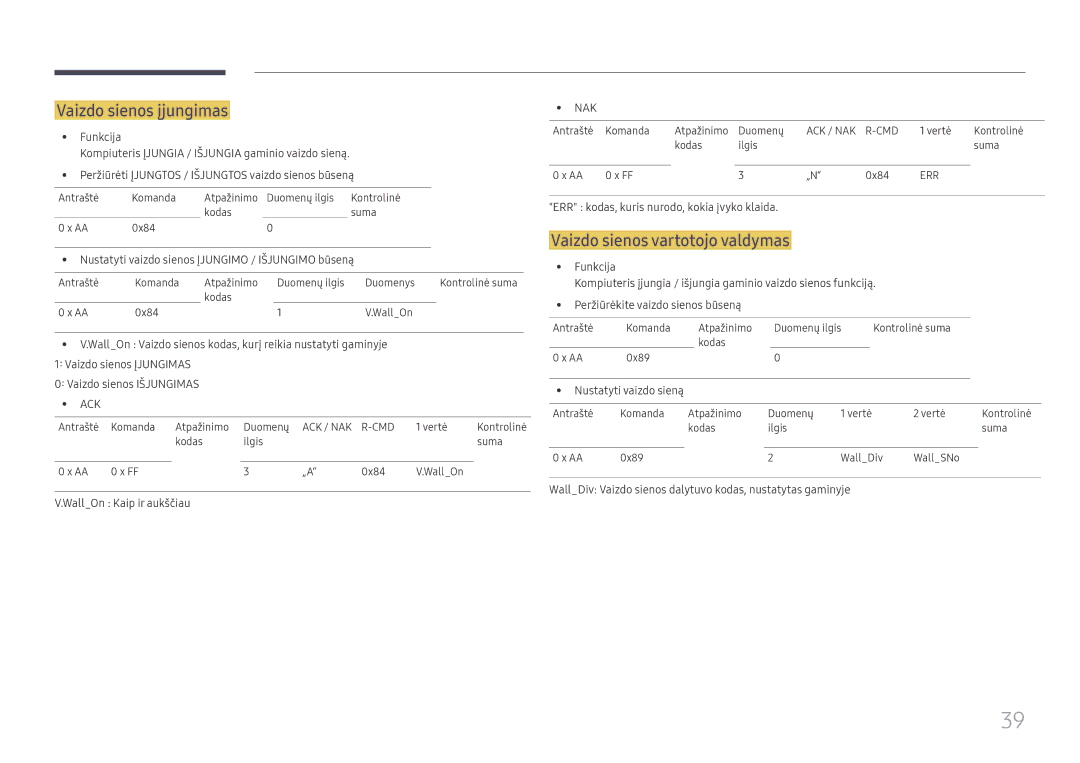 Samsung LH65DMEXTBC/EN manual Vaizdo sienos įjungimas, Vaizdo sienos vartotojo valdymas 