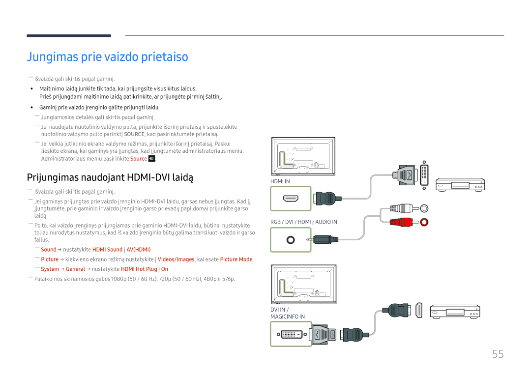 Samsung LH65DMEXTBC/EN manual Jungimas prie vaizdo prietaiso, ――Sound → nustatykite Hdmi Sound į Avhdmi 