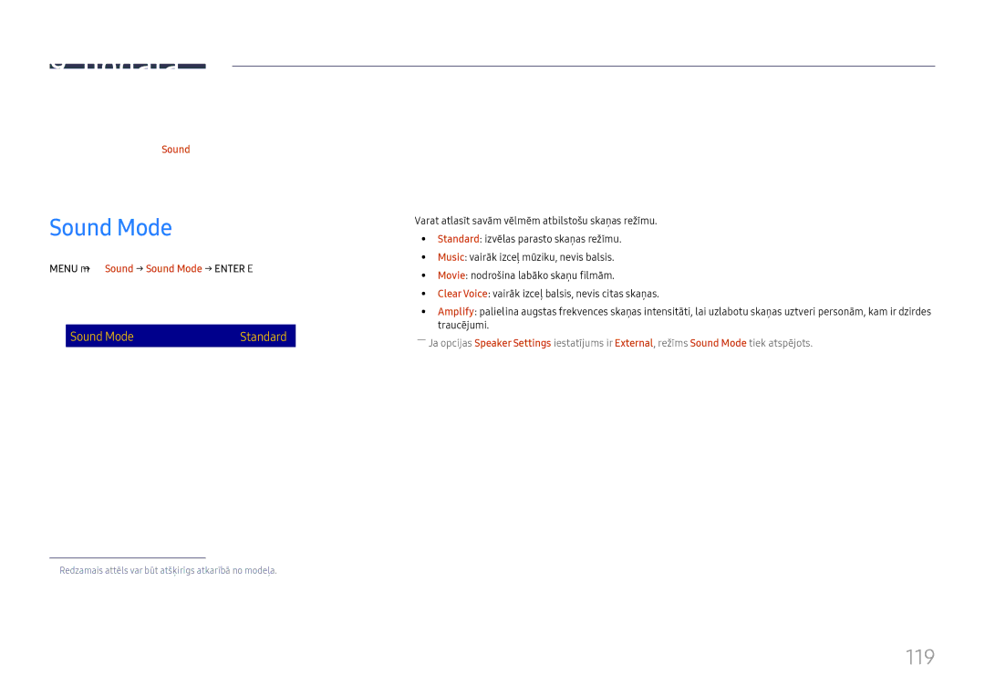 Samsung LH65DMEXTBC/EN manual Skaņas pielāgošana, Sound Mode, 119 