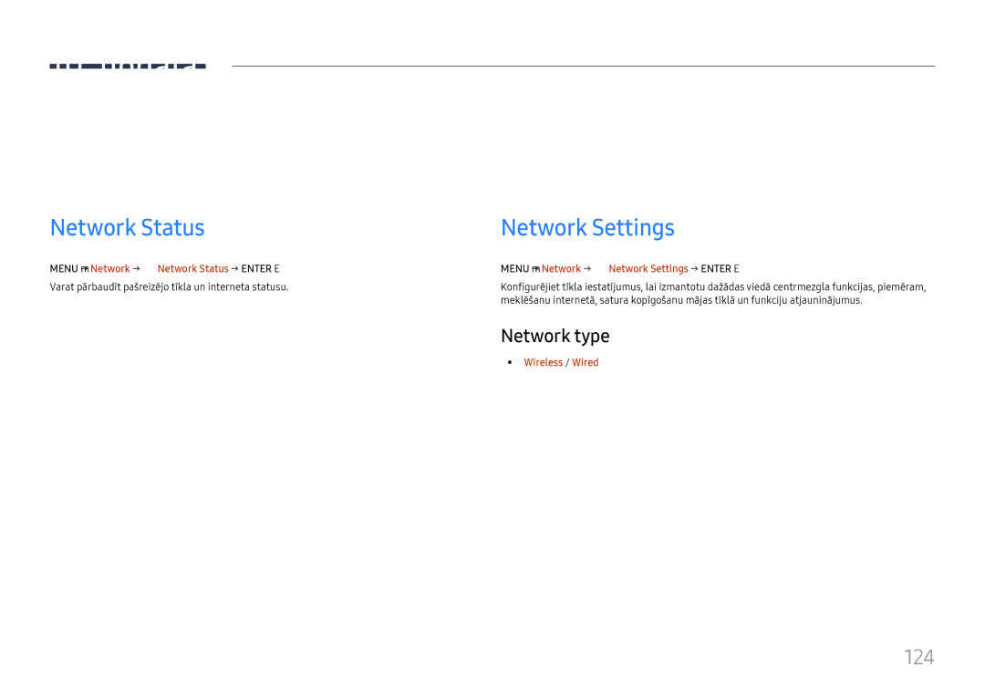 Samsung LH65DMEXTBC/EN manual Network Settings, 124, Network type 