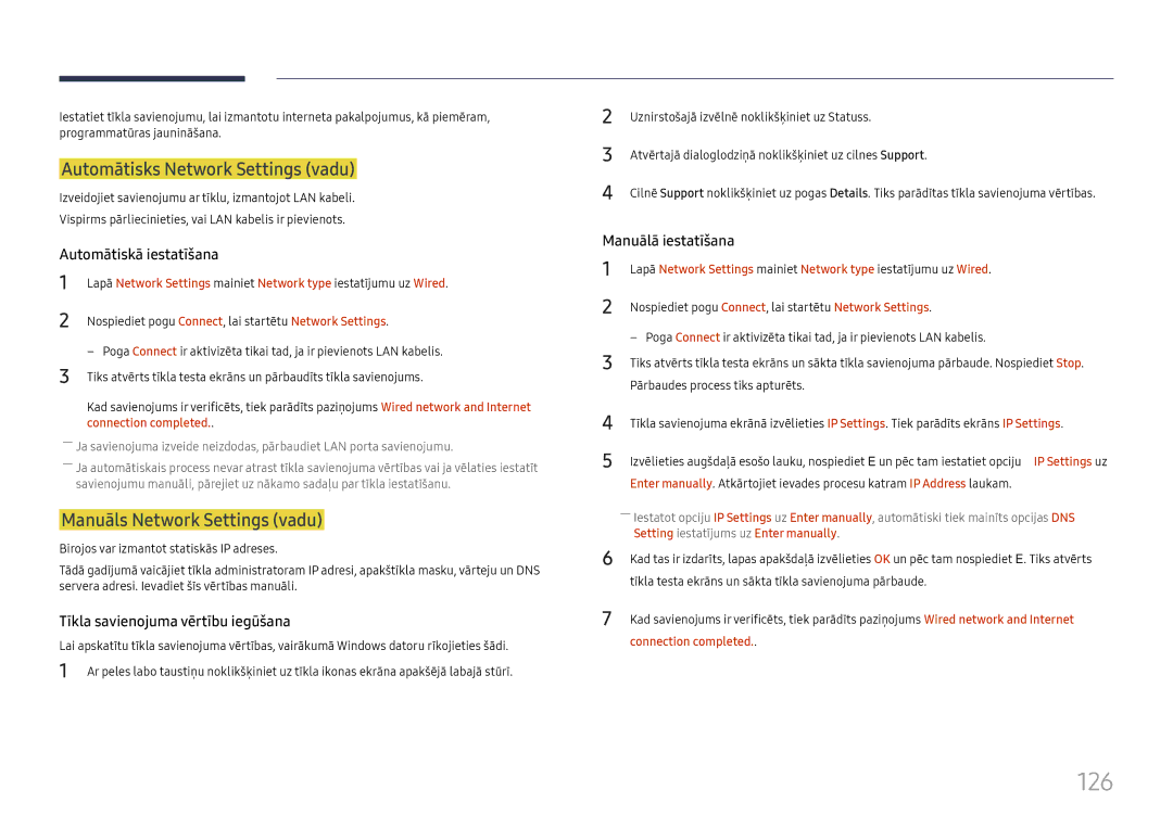 Samsung LH65DMEXTBC/EN manual 126, Automātisks Network Settings vadu, Manuāls Network Settings vadu 