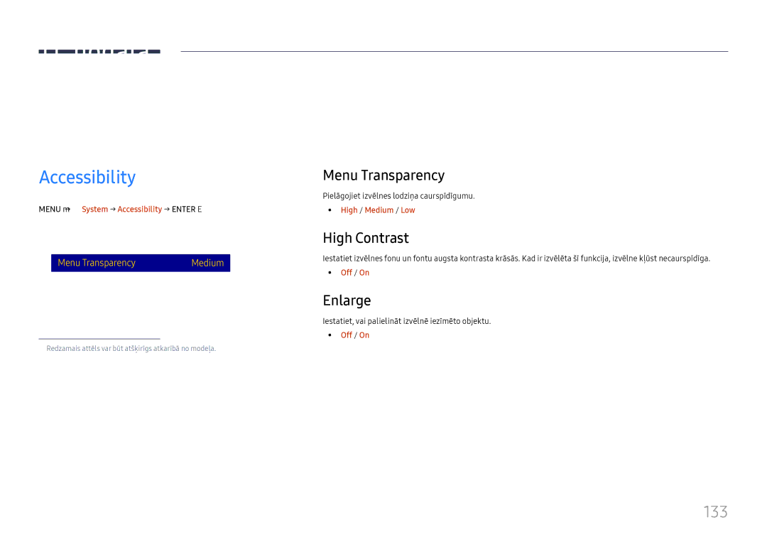 Samsung LH65DMEXTBC/EN manual System, Accessibility, 133 