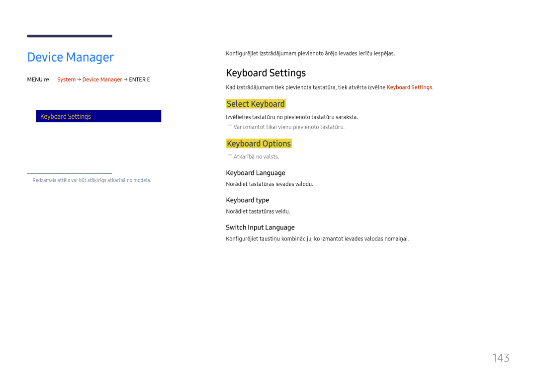 Samsung LH65DMEXTBC/EN manual Device Manager, 143, Keyboard Settings 