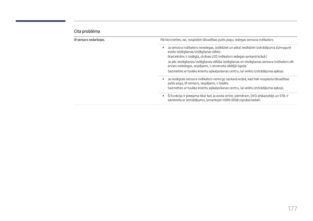 Samsung LH65DMEXTBC/EN manual 177, IR sensors nedarbojas 