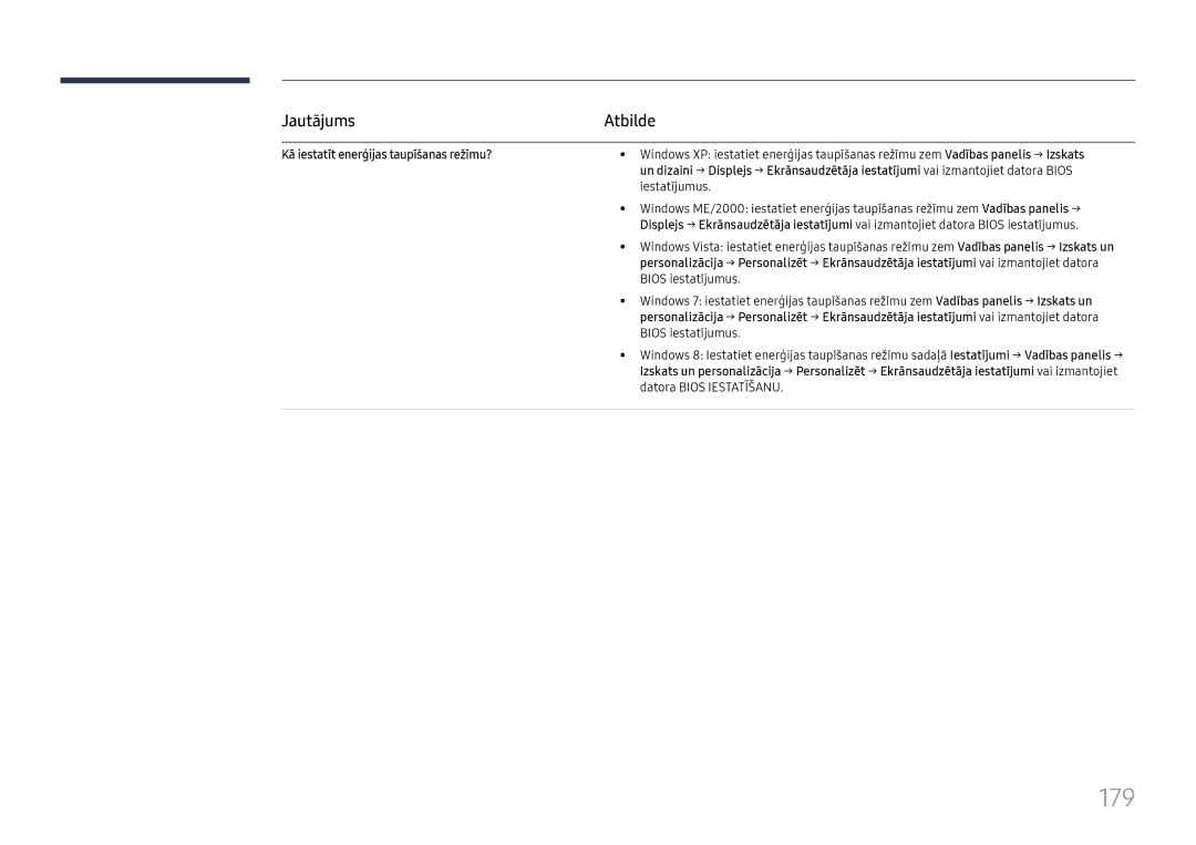 Samsung LH65DMEXTBC/EN manual 179, Kā iestatīt enerģijas taupīšanas režīmu?, Iestatījumus, Bios iestatījumus 