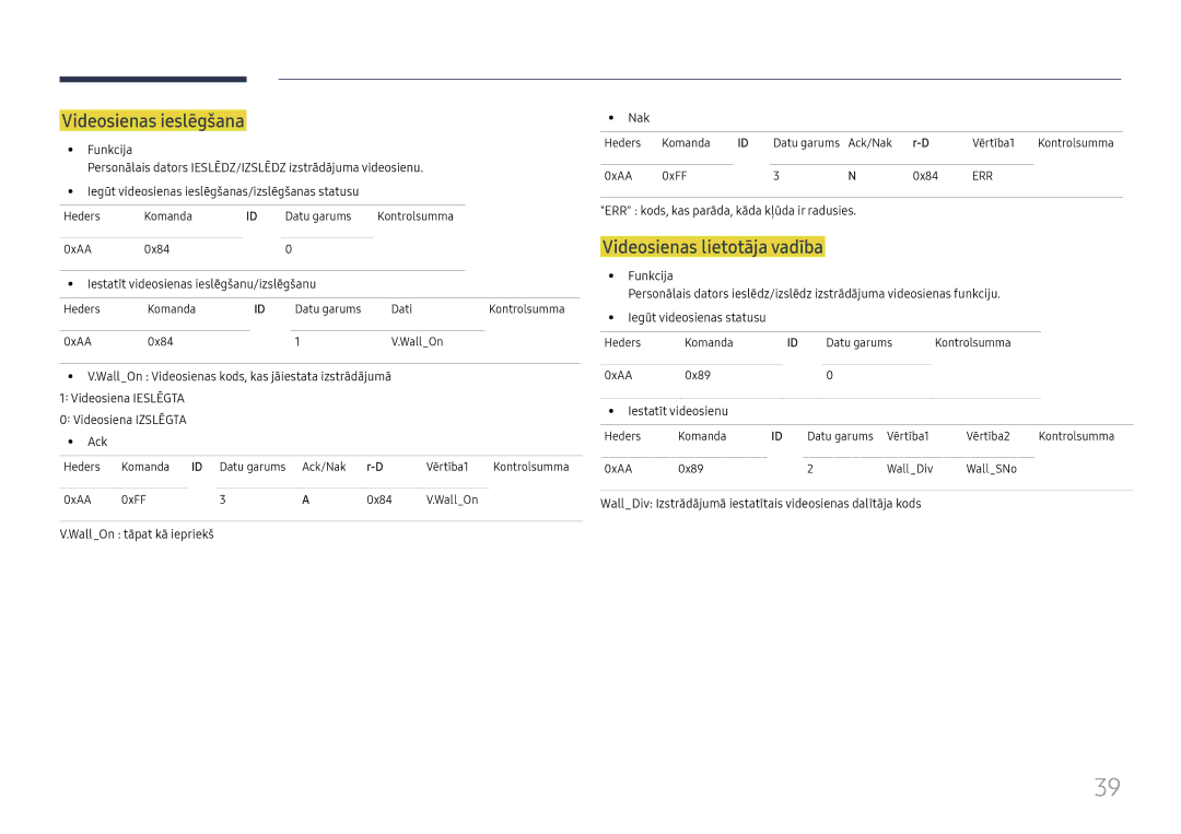 Samsung LH65DMEXTBC/EN manual Videosienas ieslēgšana, Videosienas lietotāja vadība 