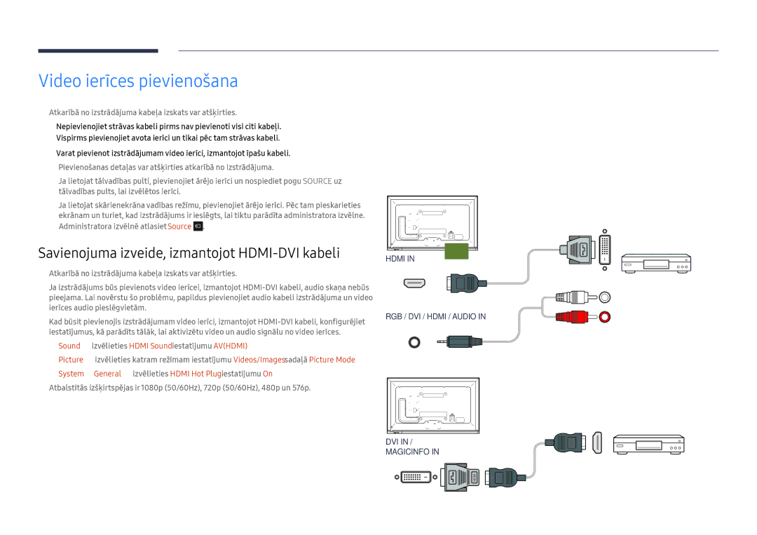 Samsung LH65DMEXTBC/EN manual Video ierīces pievienošana 