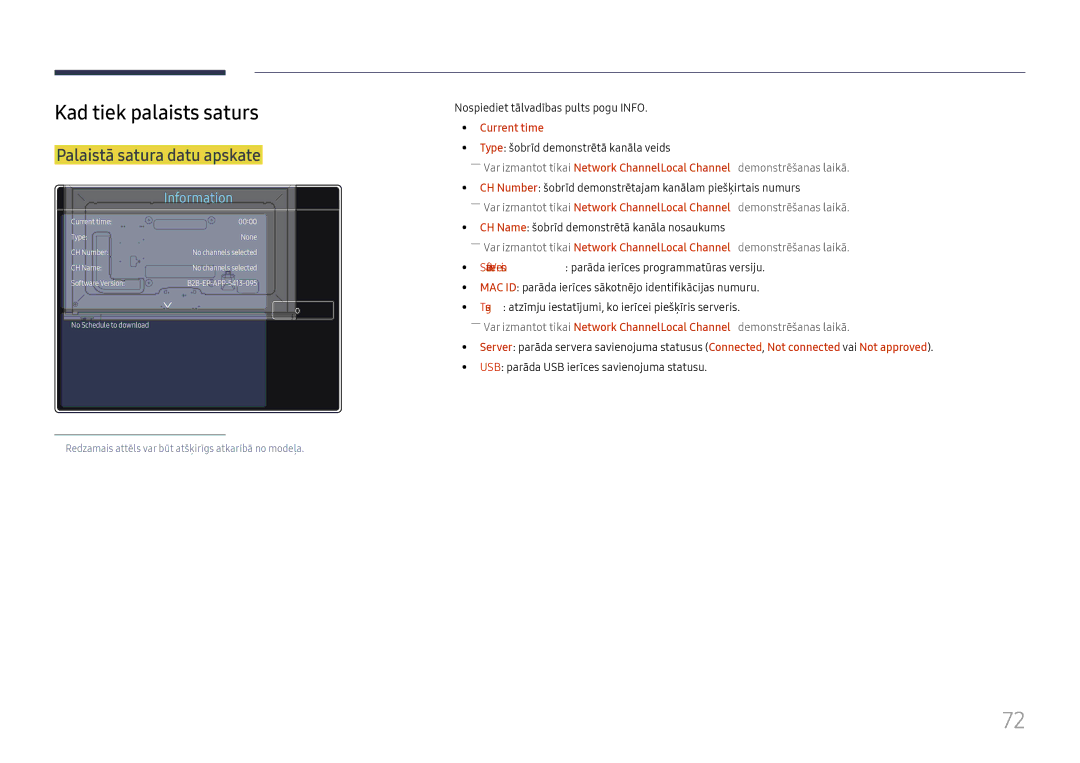 Samsung LH65DMEXTBC/EN manual Kad tiek palaists saturs, Palaistā satura datu apskate, Nospiediet tālvadības pults pogu Info 