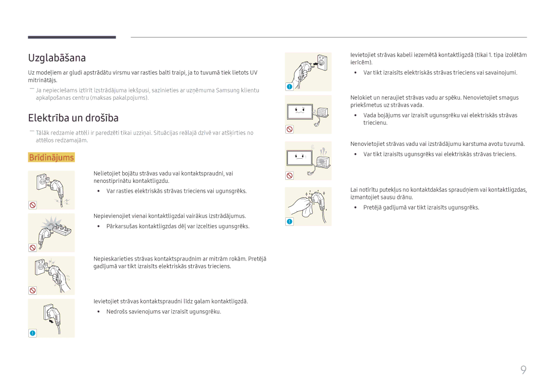 Samsung LH65DMEXTBC/EN manual Uzglabāšana, Elektrība un drošība 