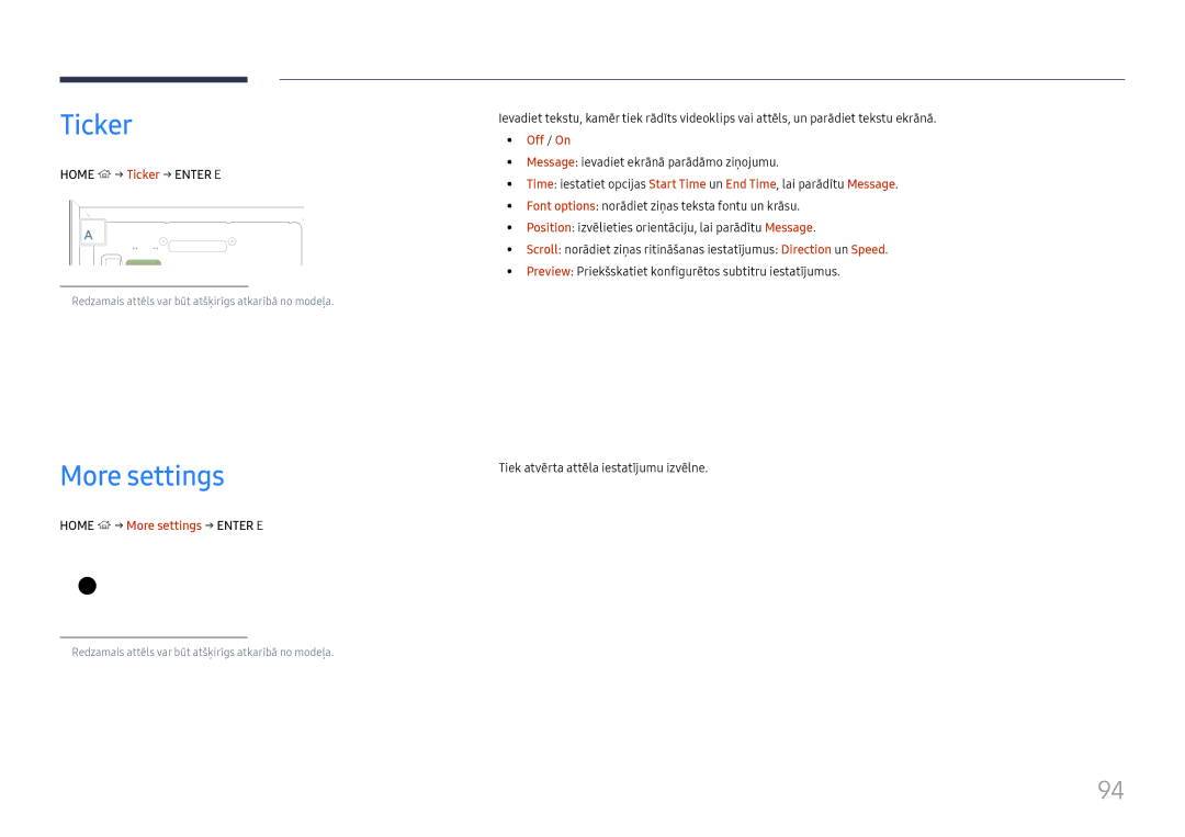 Samsung LH65DMEXTBC/EN manual Ticker, Home → More settings → Enter E 