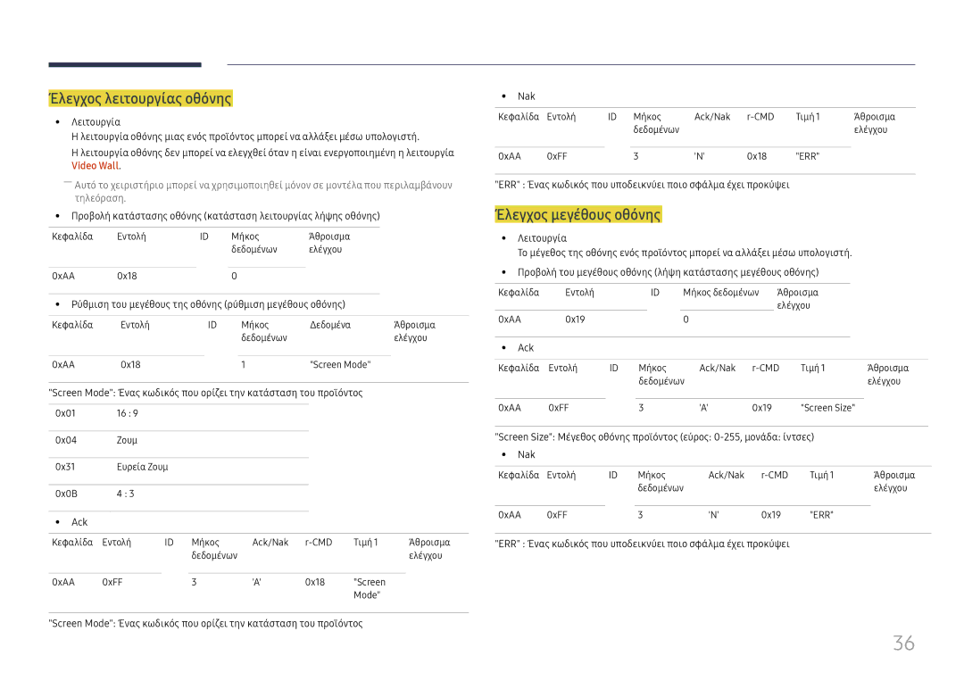 Samsung LH65DMEXTBC/EN manual Έλεγχος λειτουργίας οθόνης, Έλεγχος μεγέθους οθόνης, Video Wall 