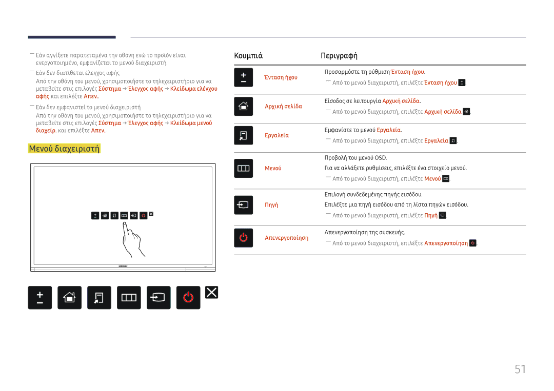 Samsung LH65DMEXTBC/EN manual Μενού διαχειριστή, Ένταση ήχου, Αρχική σελίδα, Εργαλεία, Πηγή 