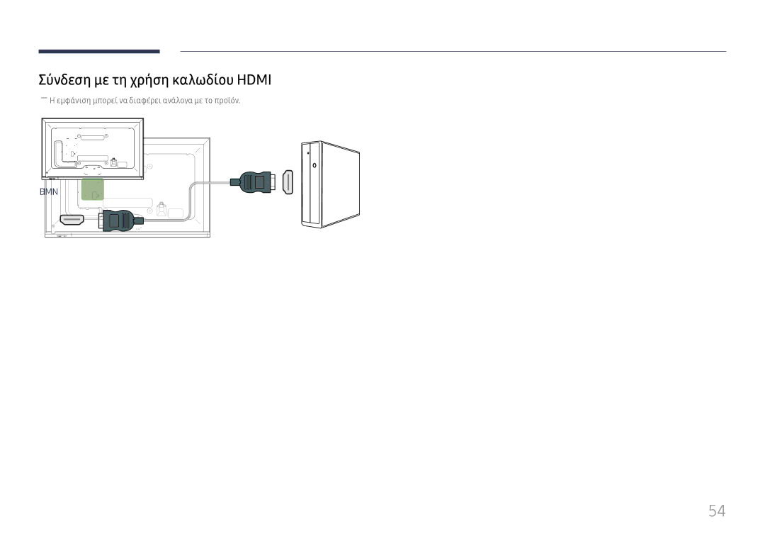 Samsung LH65DMEXTBC/EN manual Σύνδεση με τη χρήση καλωδίου Hdmi 