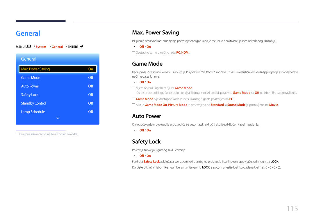 Samsung LH65EDCPLBC/EN manual General, 115 