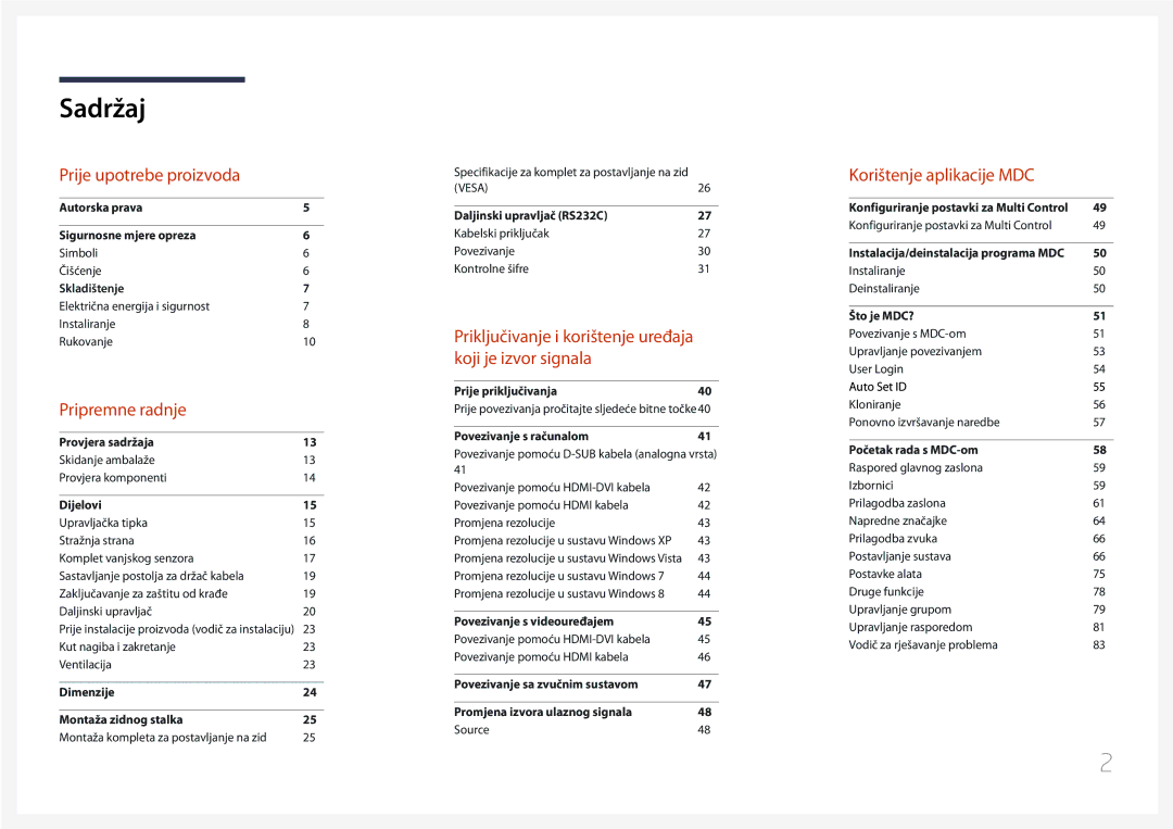 Samsung LH65EDCPLBC/EN manual Sadržaj 