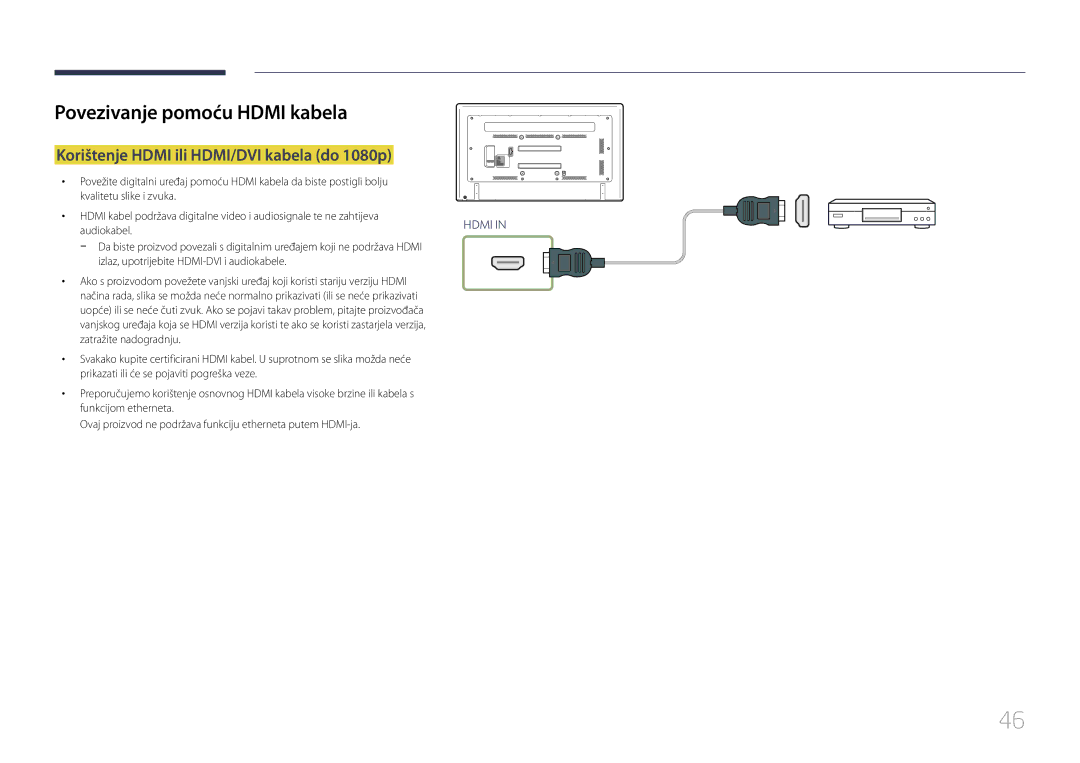 Samsung LH65EDCPLBC/EN manual Korištenje Hdmi ili HDMI/DVI kabela do 1080p, Audiokabel 