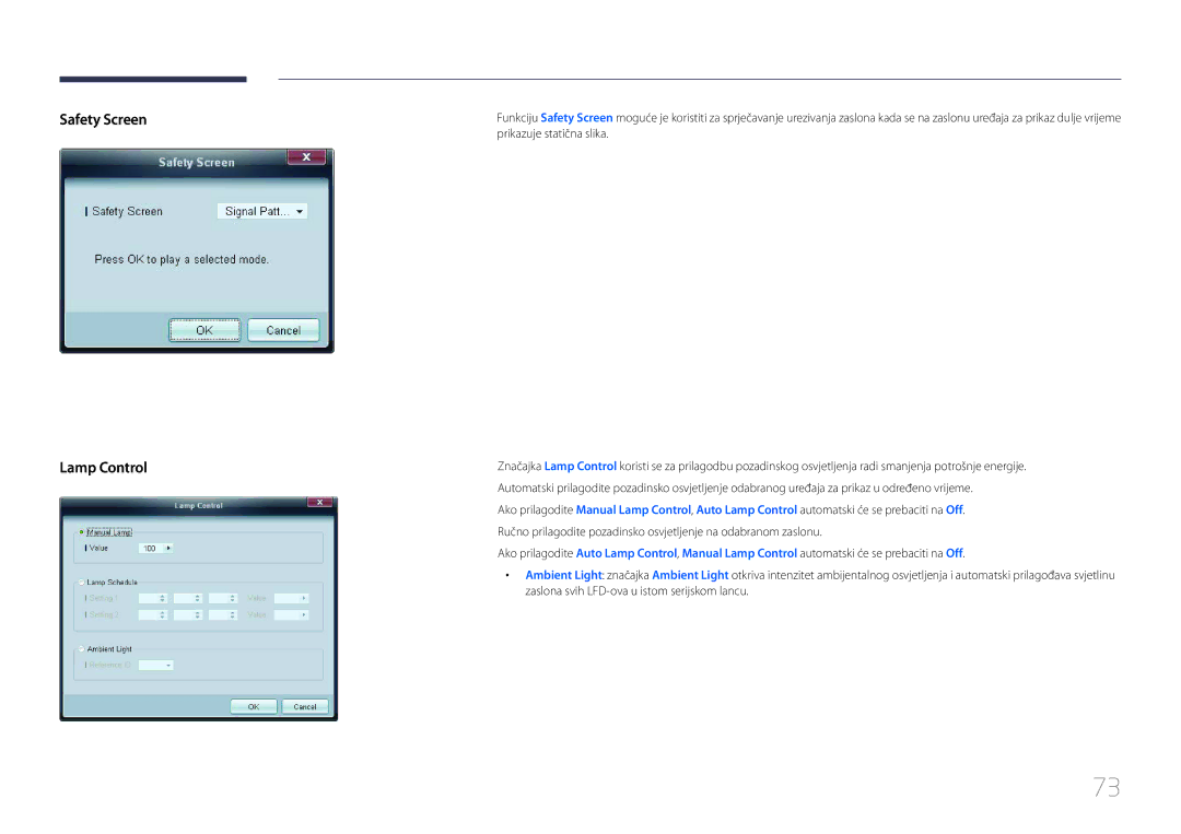 Samsung LH65EDCPLBC/EN manual Safety Screen Lamp Control 