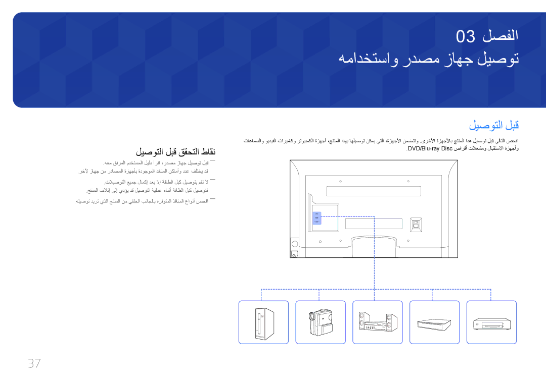 Samsung LH75EDCPLBC/NG, LH65EDCPLBC/NG, LH55EDCPLBC/NG manual همادختساو ردصم زاهج ليصوت, ليصوتلا لبق ققحتلا طاقن 