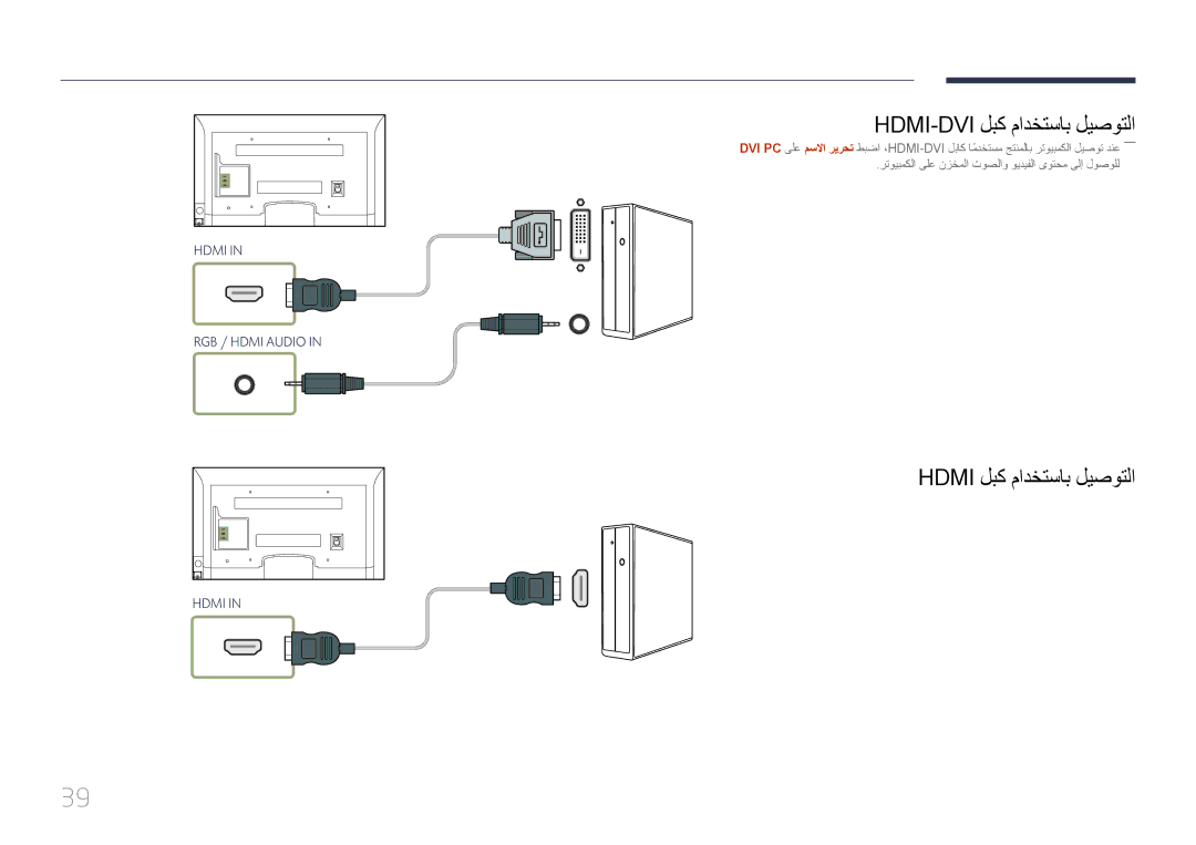 Samsung LH65EDCPLBC/NG, LH75EDCPLBC/NG, LH55EDCPLBC/NG manual Hdmi-Dvi لبك مادختساب ليصوتلا, Hdmi لبك مادختساب ليصوتلا 