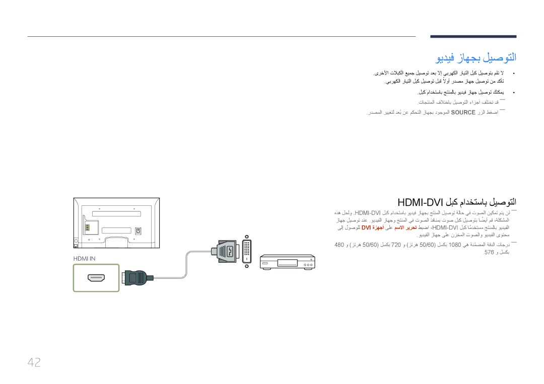 Samsung LH65EDCPLBC/NG, LH75EDCPLBC/NG, LH55EDCPLBC/NG manual ويديف زاهجب ليصوتلا, Hdmi-Dvi لبك مادختساب ليصوتلا 