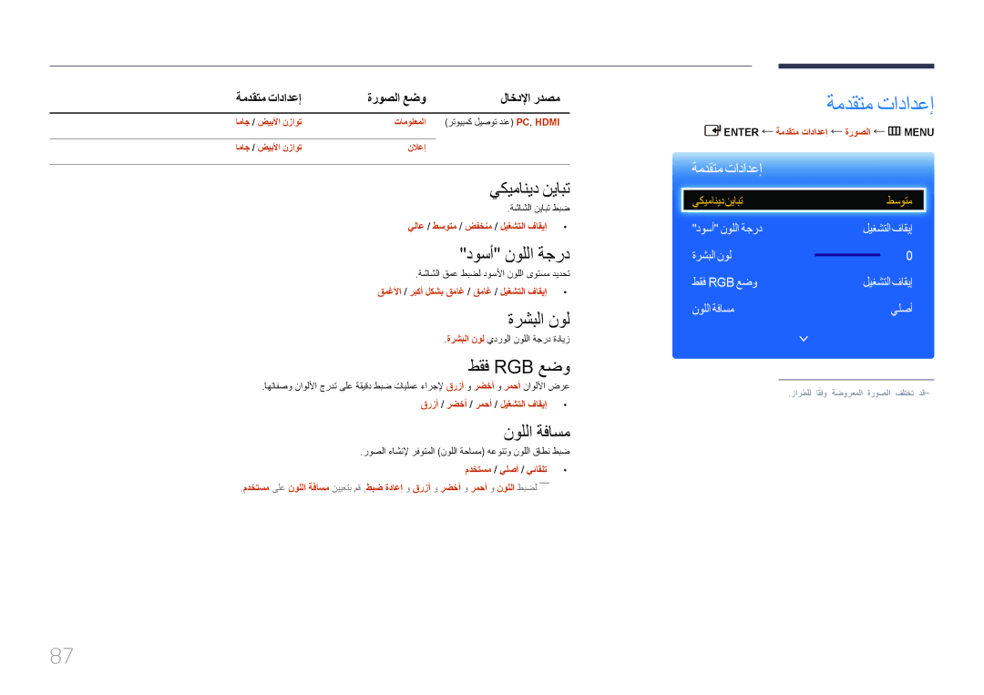 Samsung LH65EDCPLBC/NG, LH75EDCPLBC/NG, LH55EDCPLBC/NG manual ةمدقتم تادادعإ 