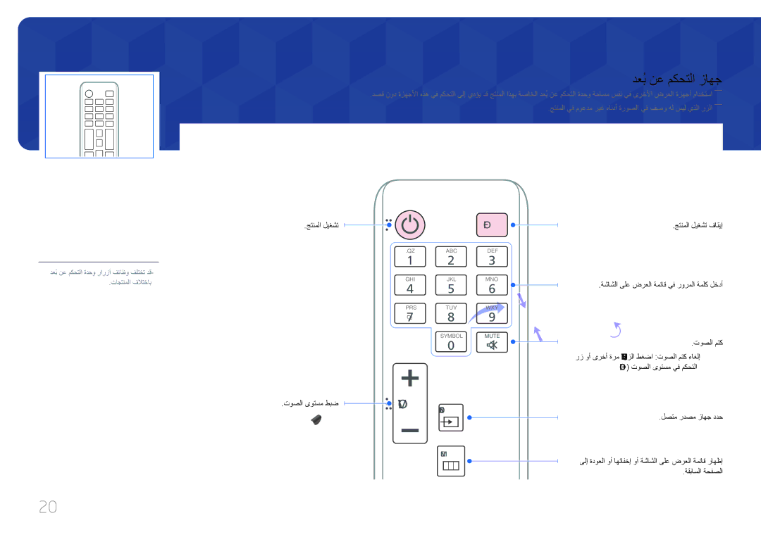 Samsung LH65EDCPLBC/NG manual دعُب نع مكحتلا زاهج, جتنملا يف موعدم ريغ هاندأ ةروصلا يف فصو هل سيل يذلا رزلا――, جتنملا ليغشت 