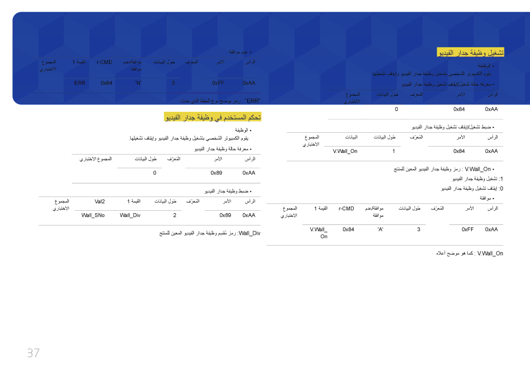 Samsung LH75EDCPLBC/NG, LH65EDCPLBC/NG manual ويديفلا رادج ةفيظو ليغشت فاقيإ/ليغشت طبض, هلاعأ حضوم وه امك V.WallOn 