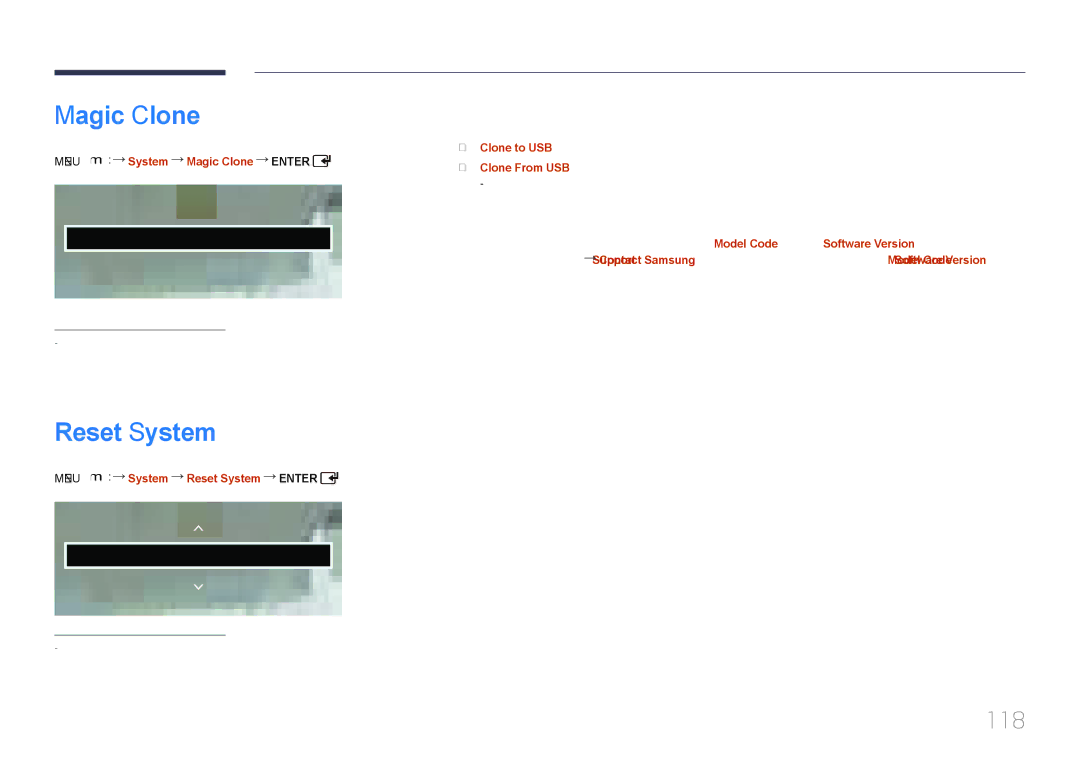 Samsung LH65EDCPLBC/XY, LH46EDCPLBC/XY manual Magic Clone, Reset System, 118 