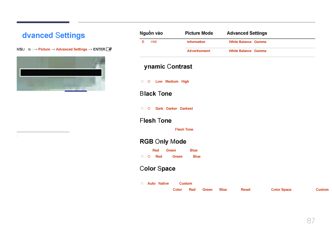 Samsung LH46EDCPLBC/XY, LH65EDCPLBC/XY manual Advanced Settings 