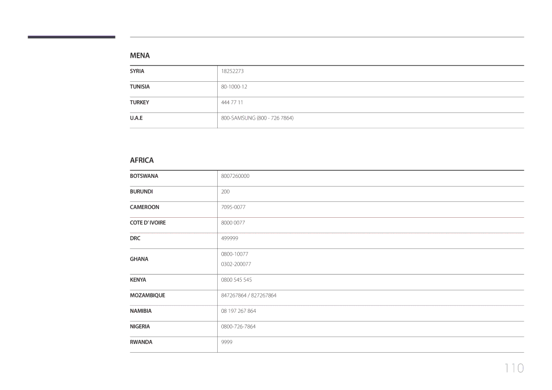 Samsung LH65EDDPLGC/EN, LH75EDDPLGC/EN, LH75EDDPLGC/NG, LH65EDDPLGC/HD, LH65EDDPLGC/NG, LH65EDDPLGC/UE, LH75EDDPLGC/UE manual 110 