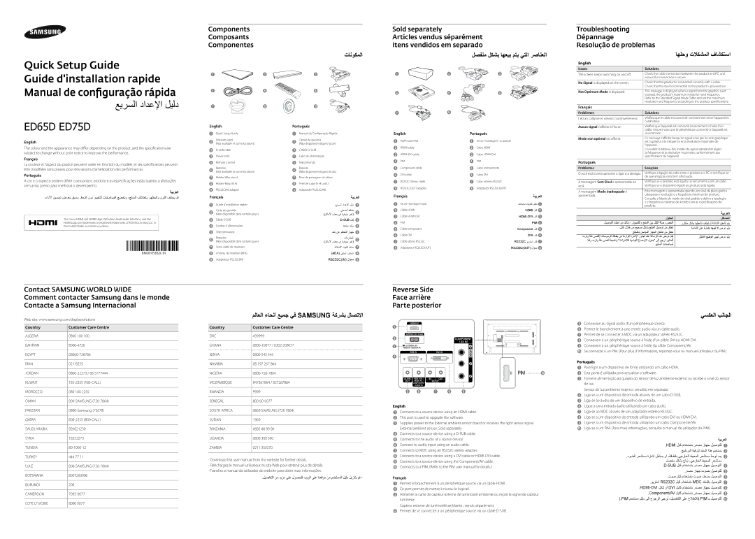 Samsung LH75EDDPLGC/EN manual تانوكملا, لصفنم لكشب اهعيب متي يتلا رصانعلا, اهلحو تلاكشملا فاشكتسا, يسكعلا بناجلا 