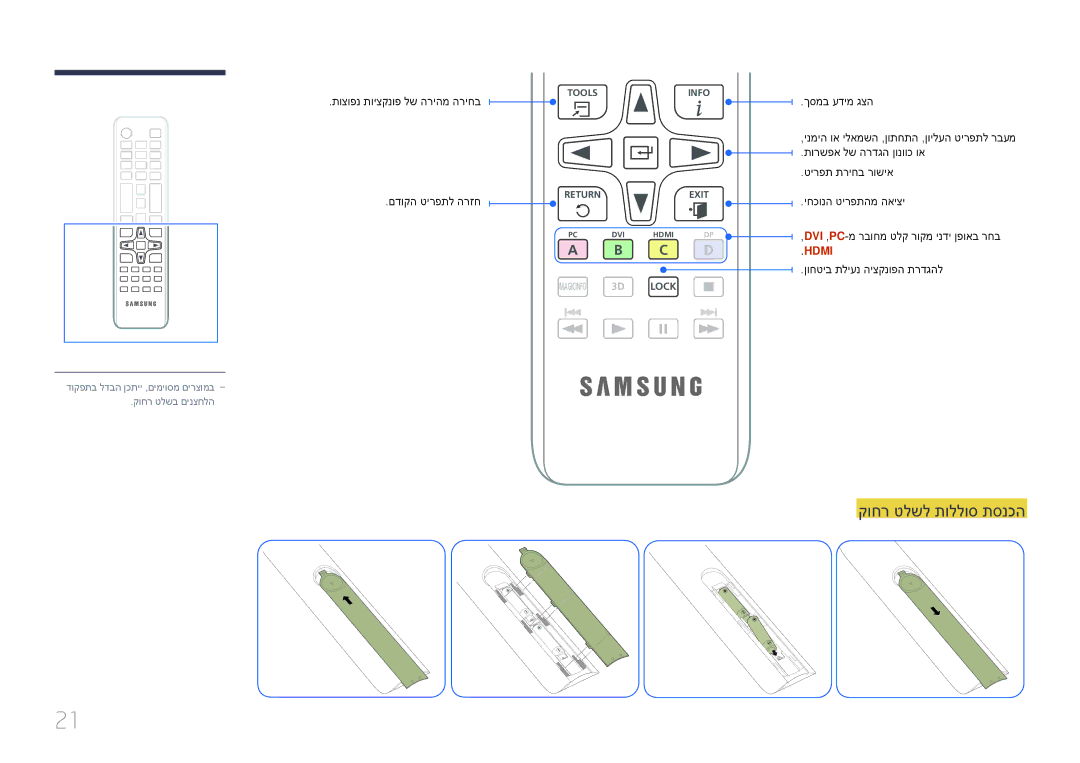 Samsung LH75EDDPLGC/EN, LH65EDDPLGC/EN manual קוחר טלשל תוללוס תסנכה, תוצופנ תויצקנופ לש הריהמ הריחב, םדוקה טירפתל הרזח 